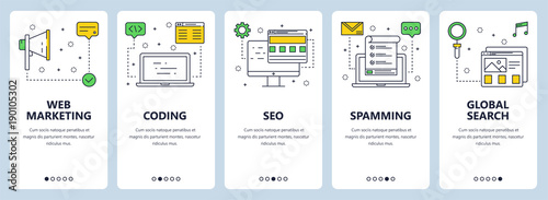 Vector modern thin line web marketing concept web banner set