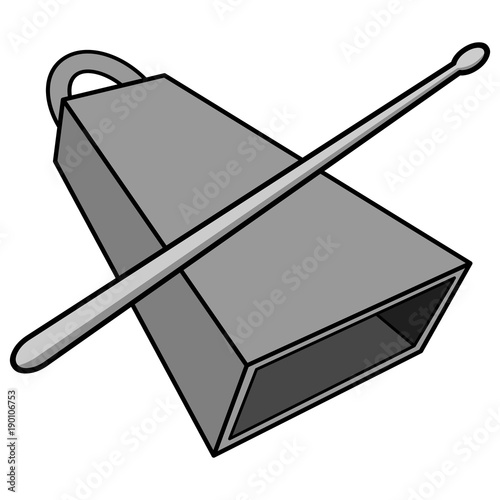 Cowbell and Drumstick Illustration - A vector cartoon illustration of a Cowbell and Drumstick.