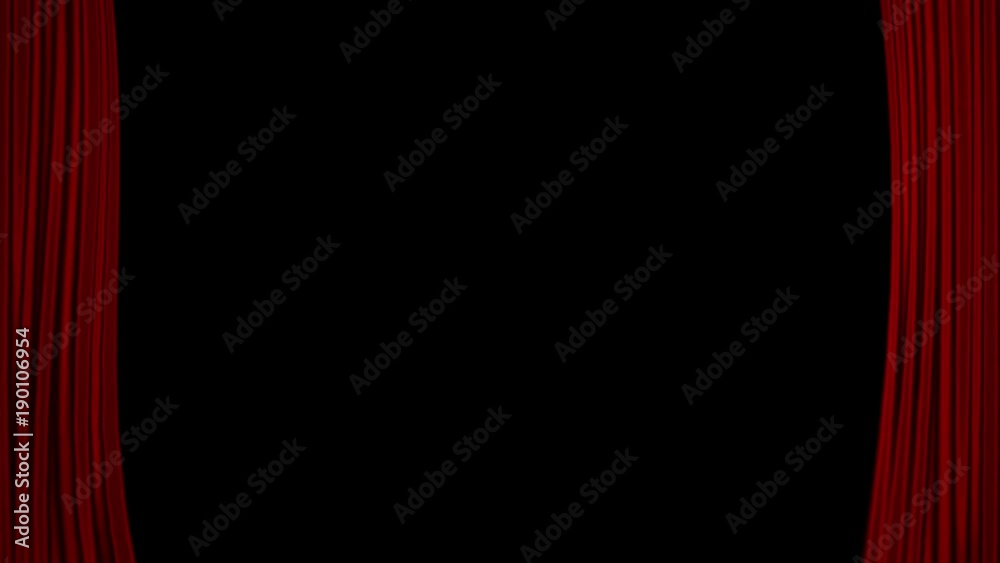 Opening red wavy curtain animation with black screen background.