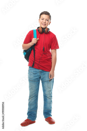 Teenage boy with backpack a...