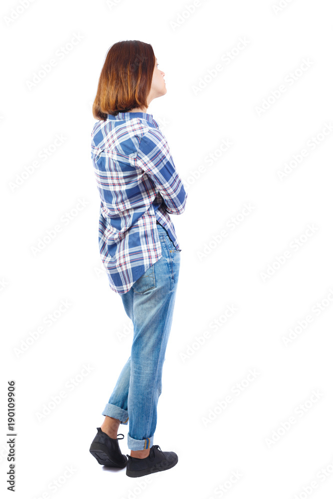 back view of standing young beautiful woman. back view of standing young beautiful woman.