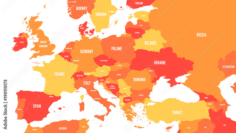 Φωτογραφία Political map of Europe and Caucasian region in shades of orange on white background