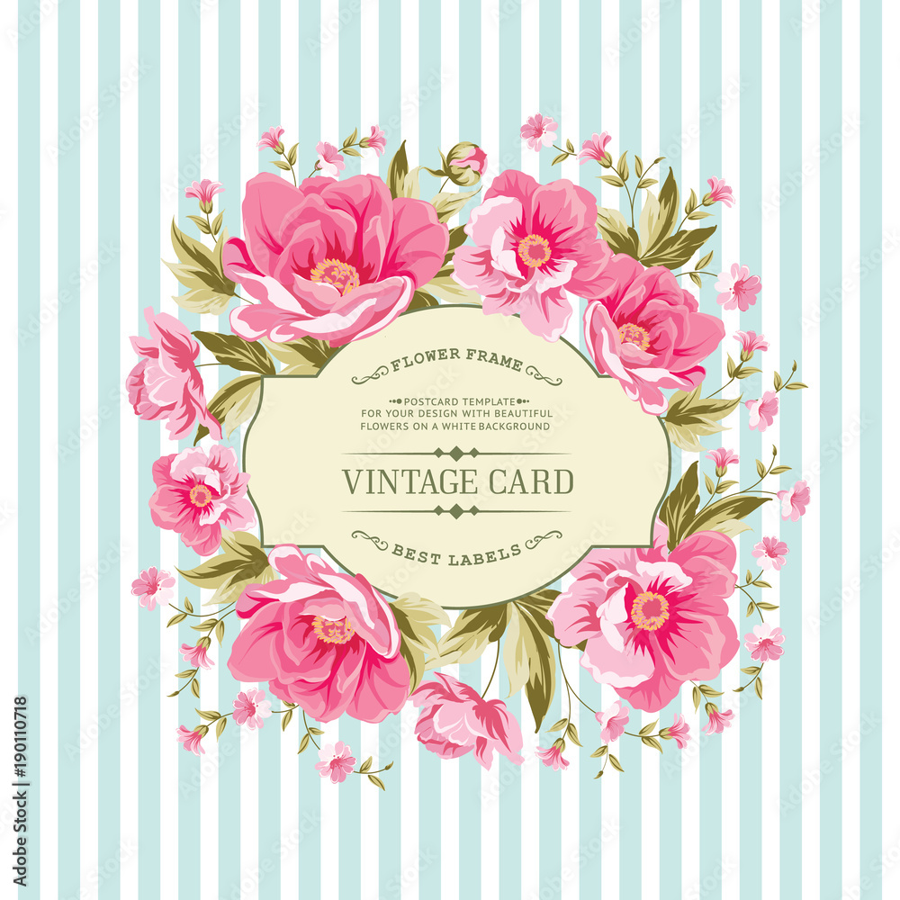 Luxurious vintage card of color peony. Wedding card with rose flowers ...