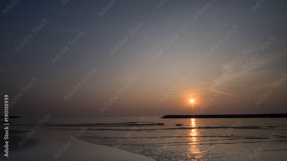 The seascape in Thailand during sunrise with clear sky