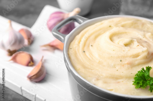 Casserole with mashed potatoes, closeup