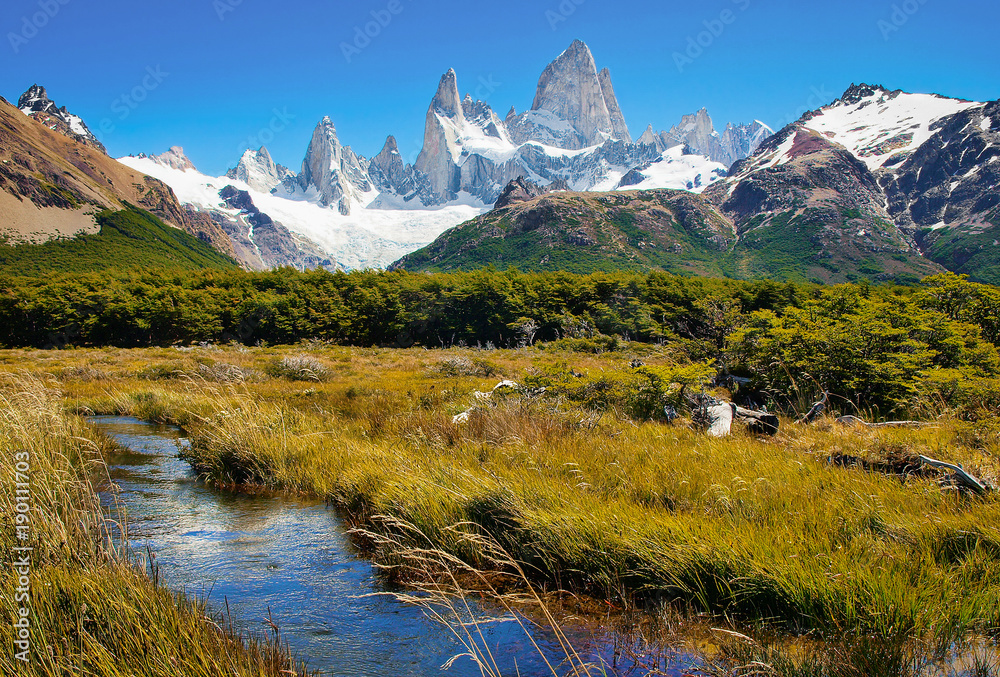 Patagonia landscape with Mt Fitz Roy in Los Glaciares National Park, Patagonia, Argentina, South America