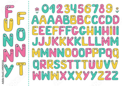 Kids alphabet with eyes and numeral