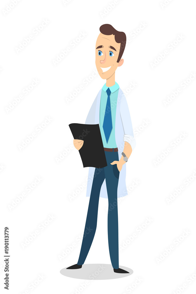 Isolated doctor with clipboard.