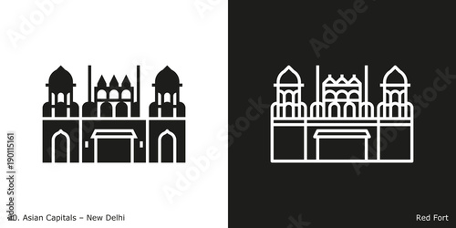 Red Fort Icon. Landmark building of New Delhi, the capital city of India
