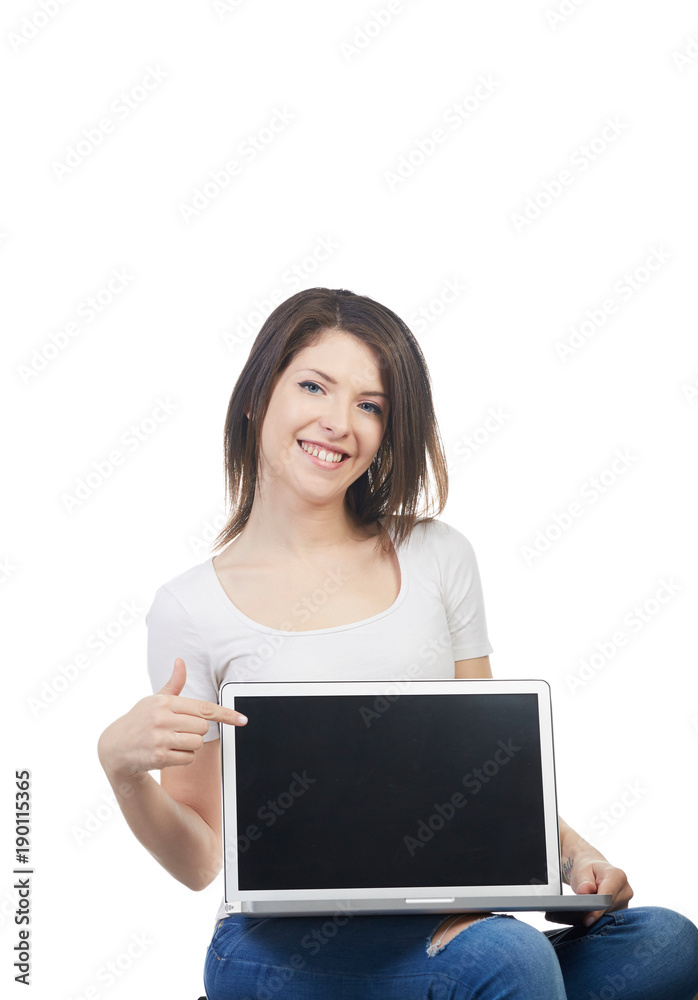 beautiful brunette working with laptop computer beautiful brunette working with laptop computer