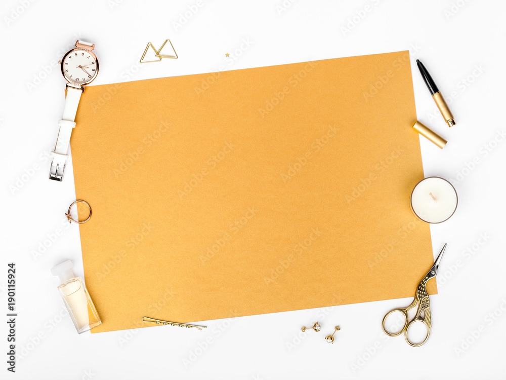 Luxury Fashionable Gold Clothing And Stationery Items Flat Lay On White  Background Stock Photo - Download Image Now - iStock