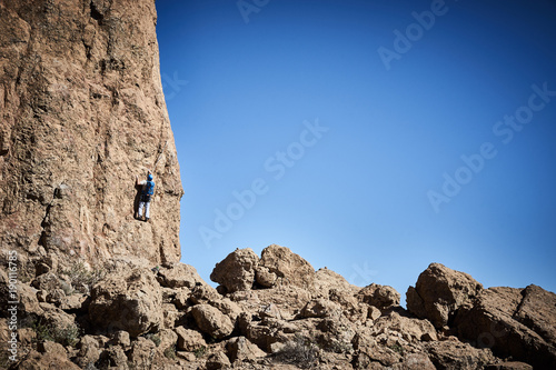 Outdoor Sports on Canary Islands in Spain / Hiker / Climber enjoying view