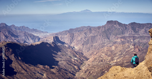 Outdoor Sports on Canary Islands in Spain / Hiker / Climber enjoying view