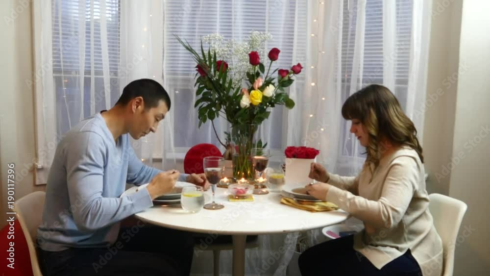 Eating Soup Together during Romantic Dinner Date Eating Soup Together during Romantic Dinner Date