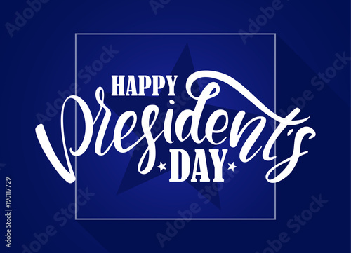 Vector illustration: Calligraphic lettering composition of Happy Presidents Day with stars on blue background