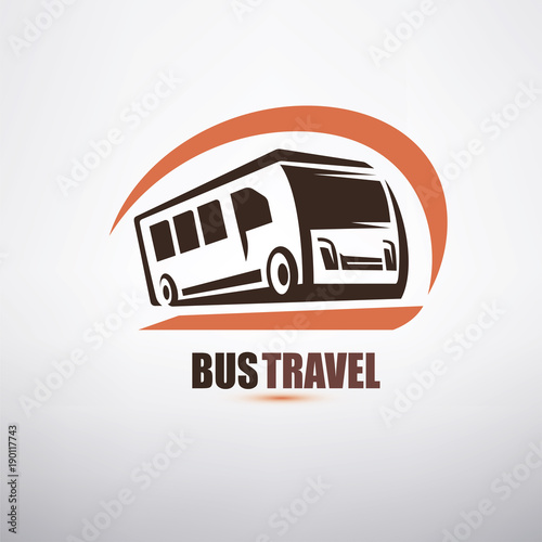 stylized cartoon bus symbol with happy face, logo or emblem template
