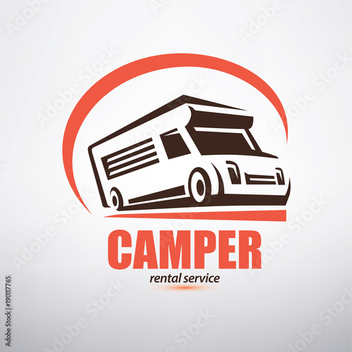 camper van logo template, stylized symbol of journey truck