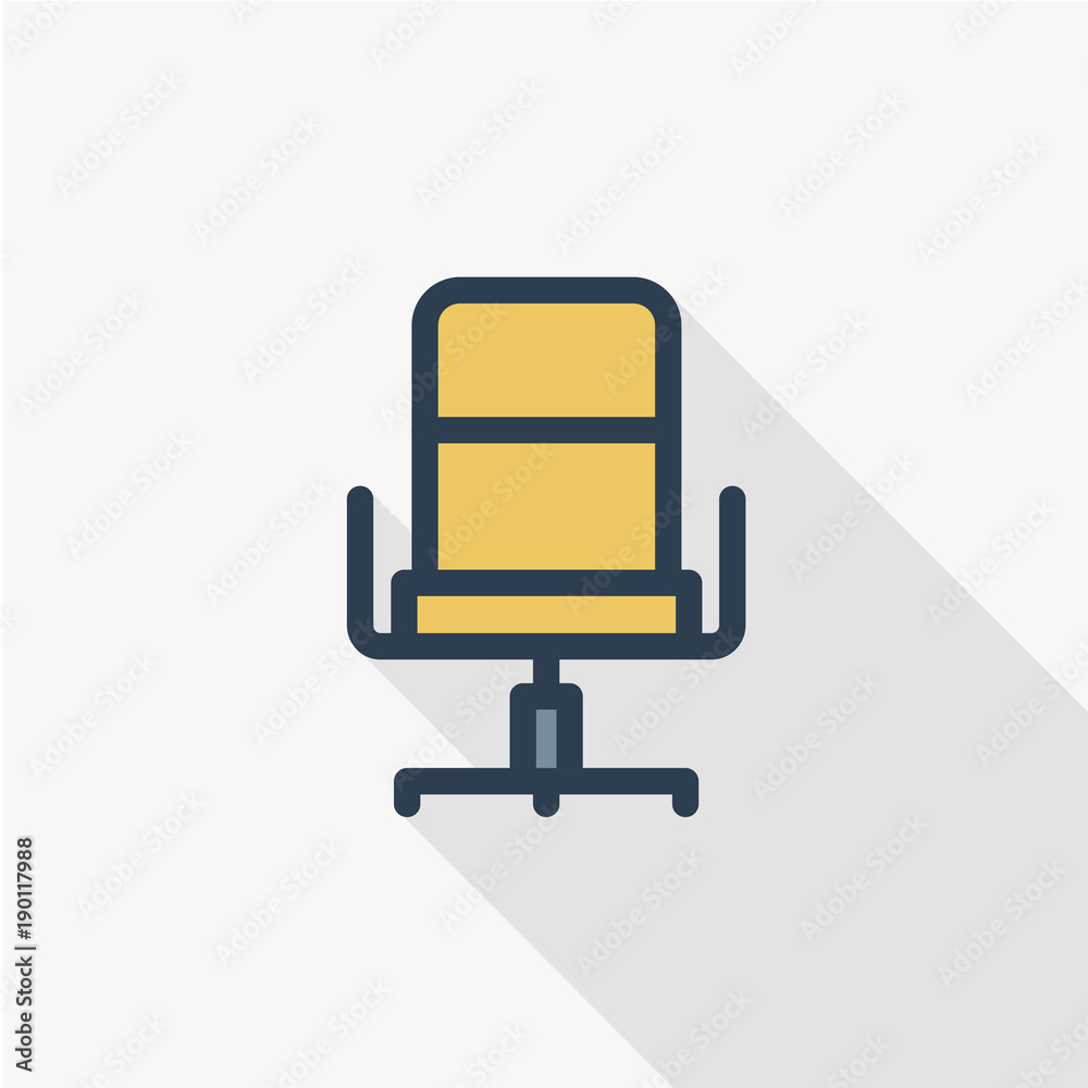 office chair line flat icon. Linear vector symbol colorful long shadow design office chair line flat icon. Linear vector symbol colorful long shadow design