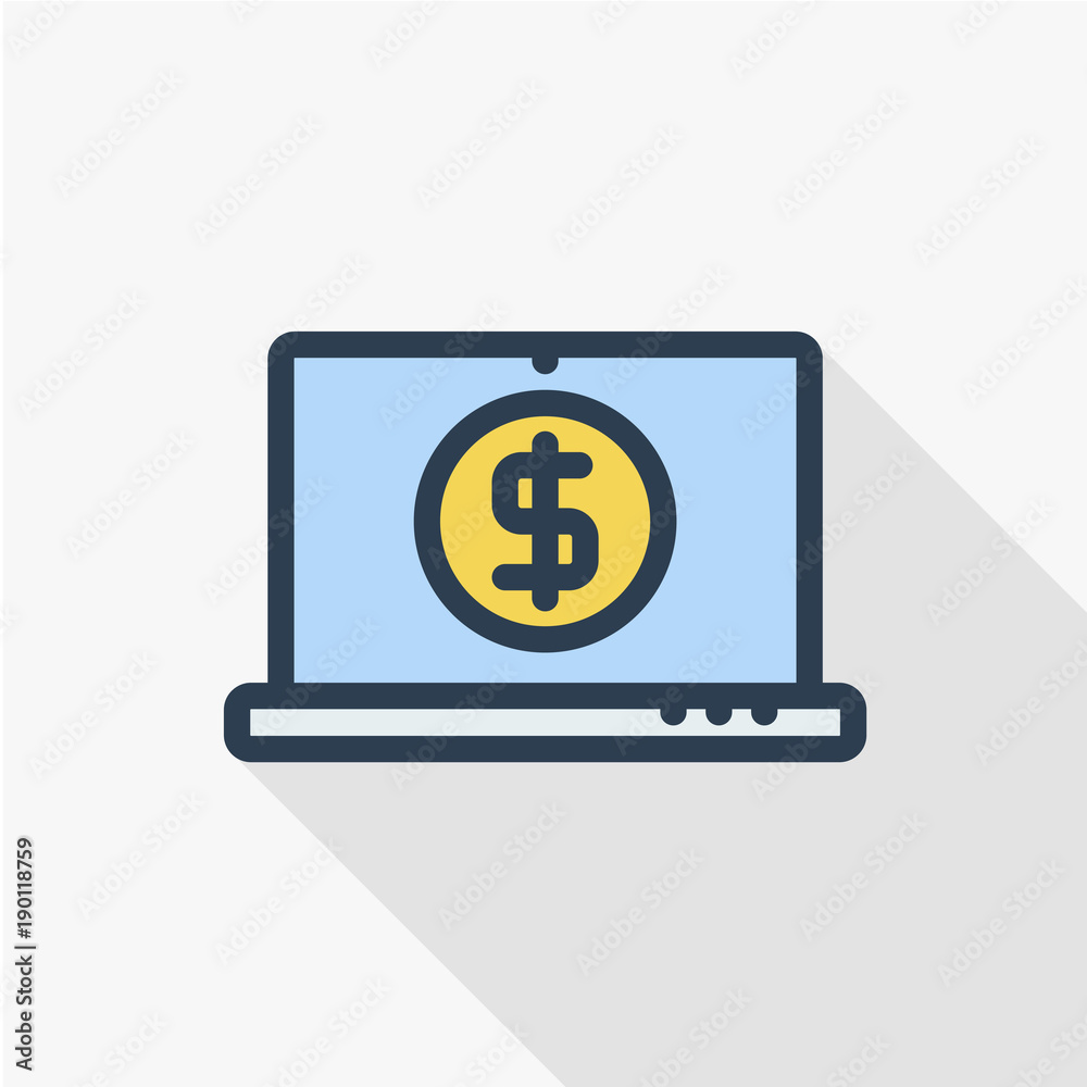 mobile payment internet banking, web pay thin line flat icon. Linear vector illustration. Pictogram isolated on white background. Colorful long shadow design, fog, online, web, notebook, laptop mobile payment internet banking, web pay thin line flat icon. Linear vector illustration. Pictogram isolated on white background. Colorful long shadow design, fog, online, web, notebook, laptop