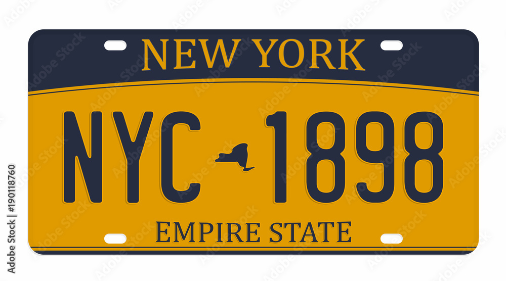 License plate isolated on white background. New York license plate with