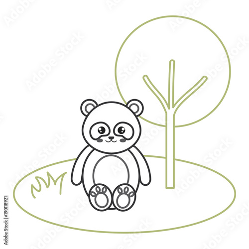 cute and tender bear panda in the jungle character vector illustration design