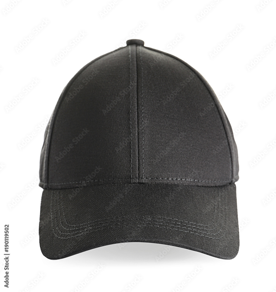 Black cap on white background. Mockup for design Black cap on white background. Mockup for design
