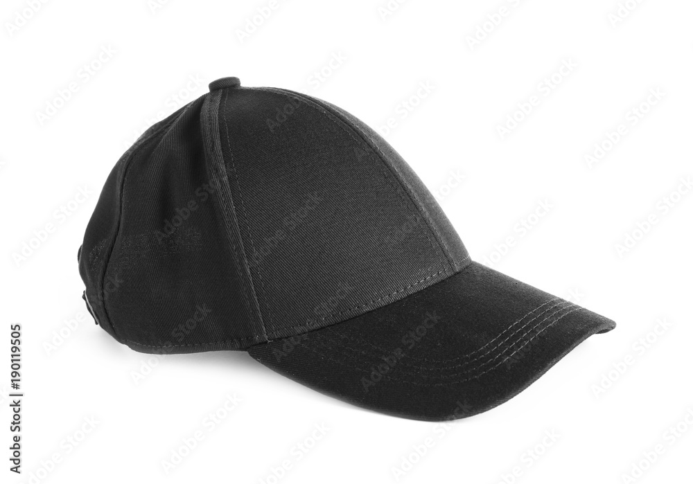 Black cap on white background. Mockup for design Black cap on white background. Mockup for design