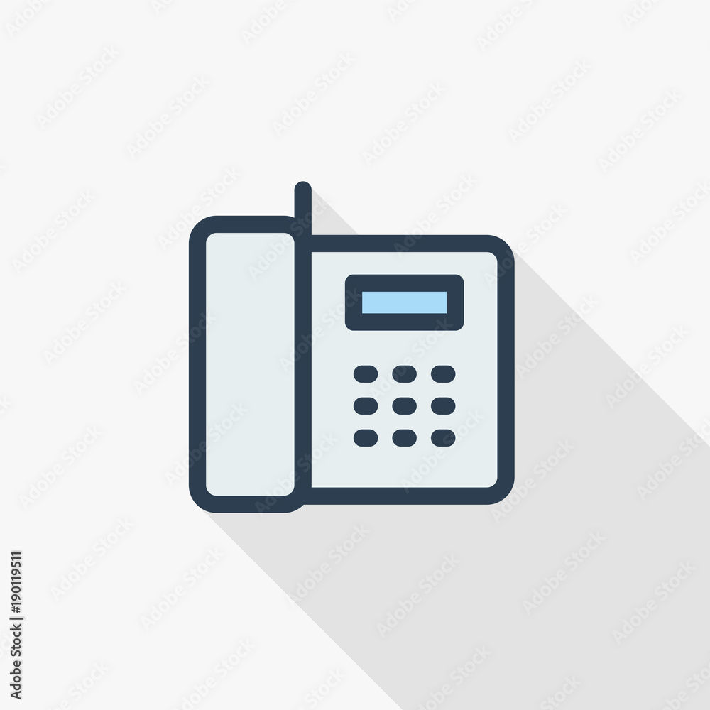 telephone, office phone thin line flat icon. Linear vector illustration. Pictogram isolated on white background. Colorful long shadow design.fog telephone, office phone thin line flat icon. Linear vector illustration. Pictogram isolated on white background. Colorful long shadow design.fog