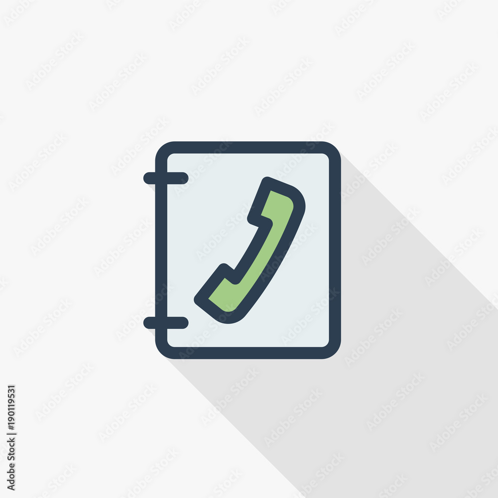 Contacts, address book thin line flat color icon. Linear vector illustration. Pictogram isolated on white background. Colorful long shadow design. Contacts, address book thin line flat color icon. Linear vector illustration. Pictogram isolated on white background. Colorful long shadow design.