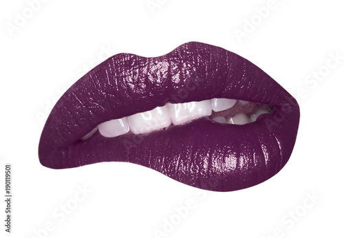dark red lips bite isolated on white background