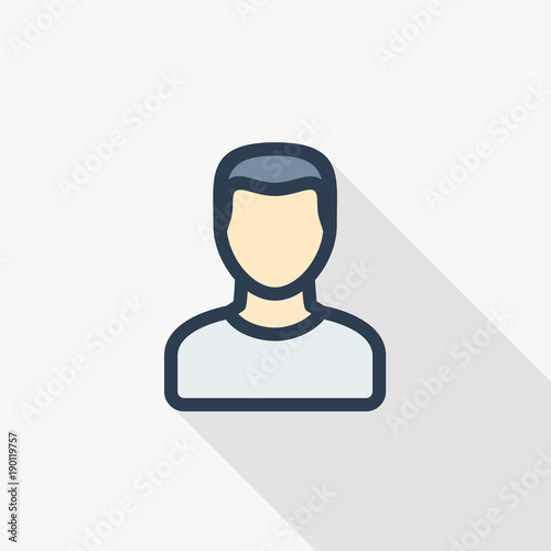 Avatar, man isometric thin line flat icon. Linear vector illustration. Pictogram isolated on white background. Colorful long shadow design.