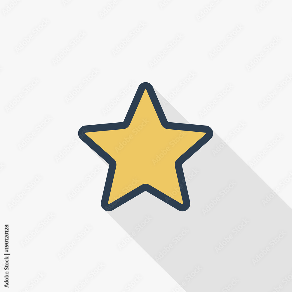 five-pointed star, bookmark thin line flat color icon. Linear vector illustration. Pictogram isolated on white background. Colorful long shadow design. five-pointed star, bookmark thin line flat color icon. Linear vector illustration. Pictogram isolated on white background. Colorful long shadow design.