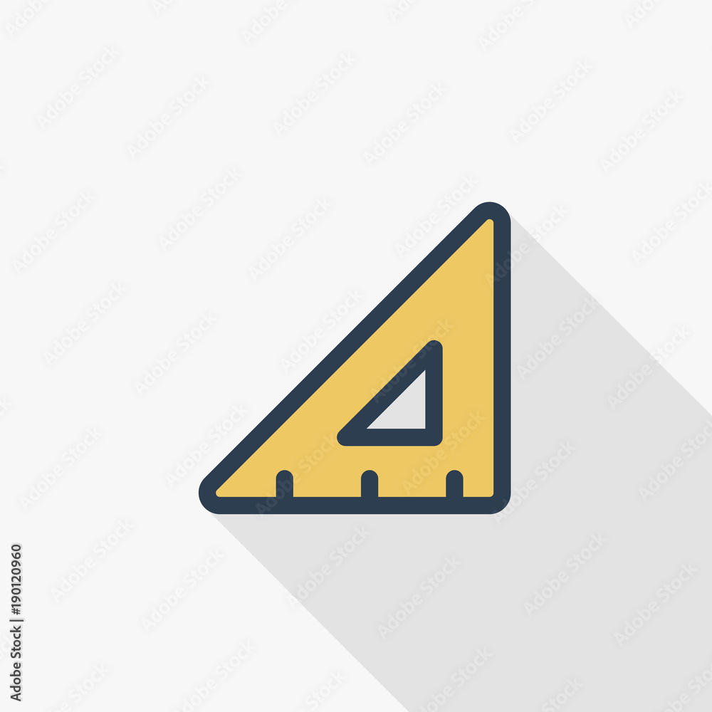 triangle ruler thin line flat color icon. Linear vector illustration. Pictogram isolated on white background. Colorful long shadow design. triangle ruler thin line flat color icon. Linear vector illustration. Pictogram isolated on white background. Colorful long shadow design.