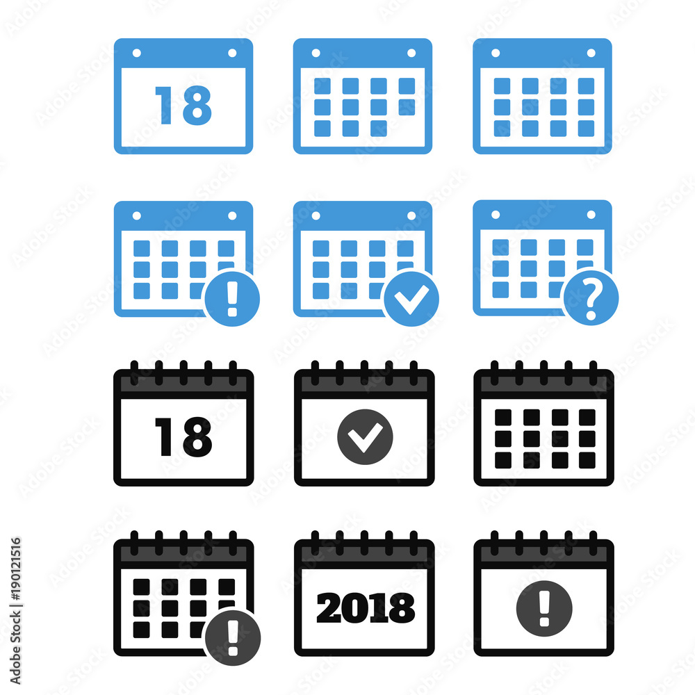 Vector Calendar Icons. Event add delete progress