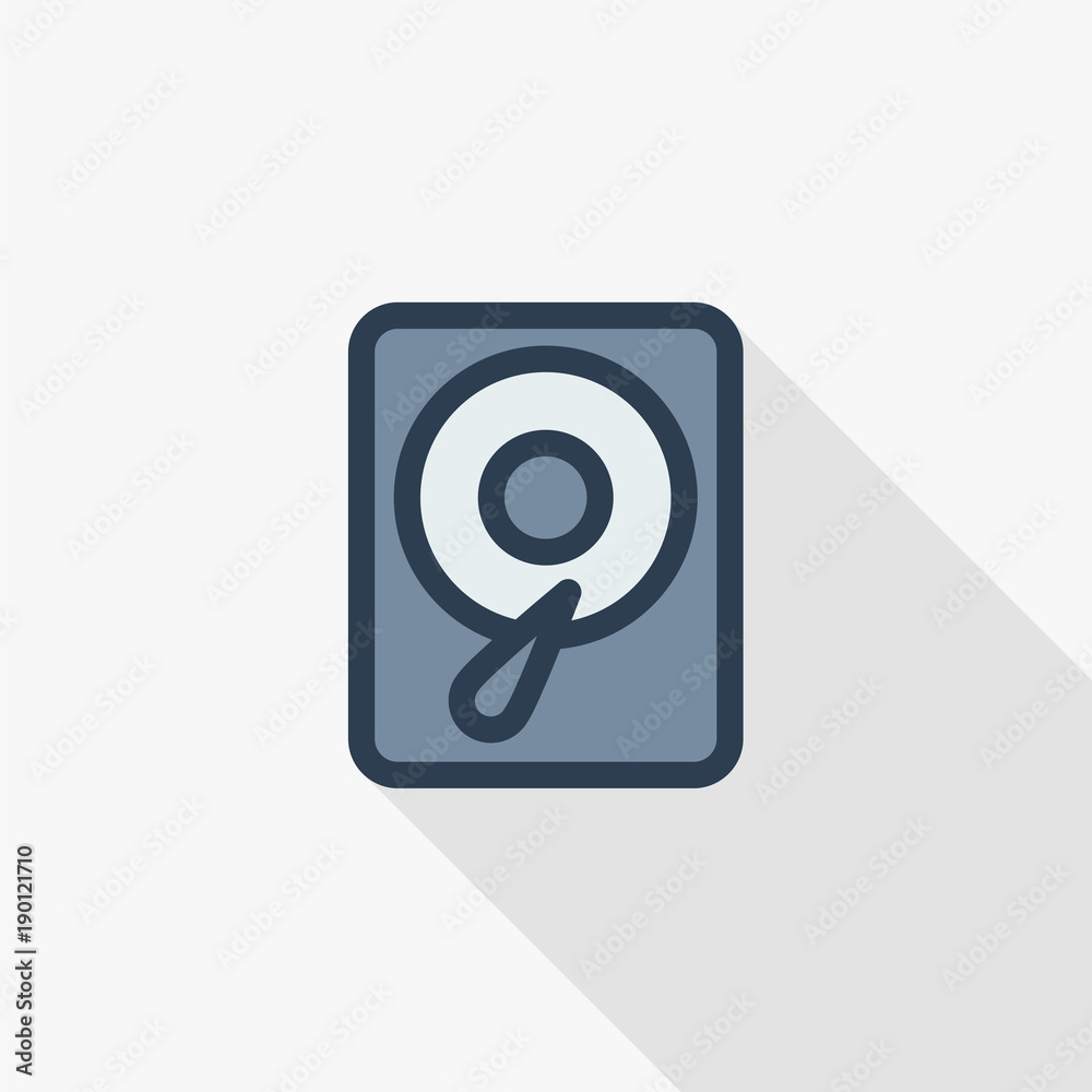 Hard drive thin line flat color icon. Linear vector illustration. Pictogram isolated on white background. Colorful long shadow design. Hard drive thin line flat color icon. Linear vector illustration. Pictogram isolated on white background. Colorful long shadow design.