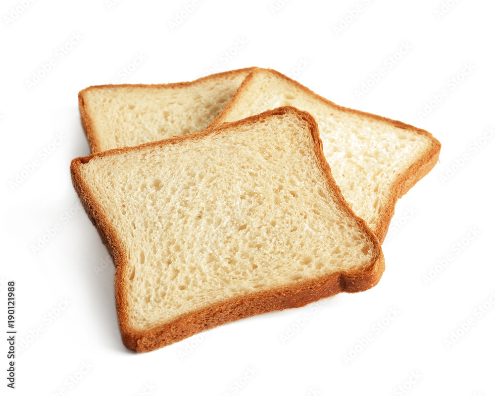 Tasty fresh slices of toast bread on white background