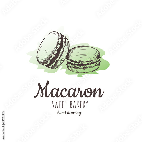 macaron, macaroon almond cakes, macaron sketch. 