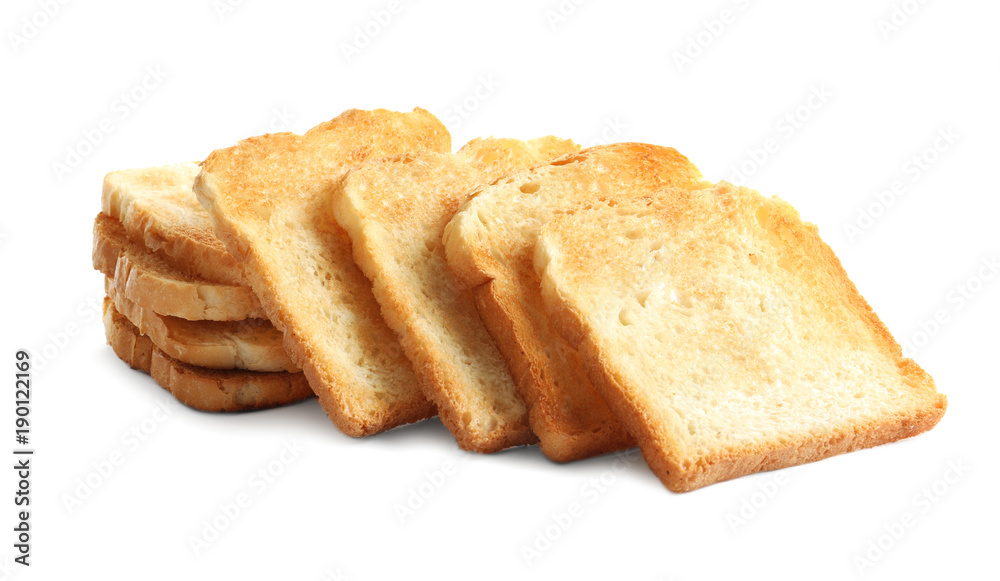 Toasted bread on white background