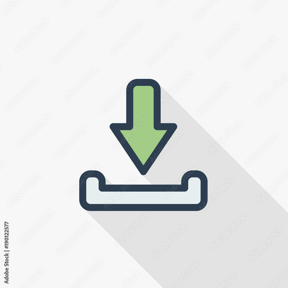loading shipment thin line flat color icon. Linear vector illustration. Pictogram isolated on white background. Colorful long shadow design.