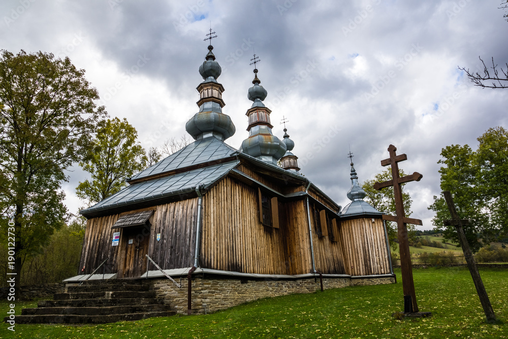 Wooden orthodox church of St. Michael the Archangel in Turzansk, Bieszczady, Poland