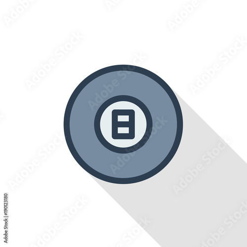 Pool 8 ball, Billiard symbol thin line flat color icon. Linear vector illustration. Pictogram isolated on white background. Colorful long shadow design.