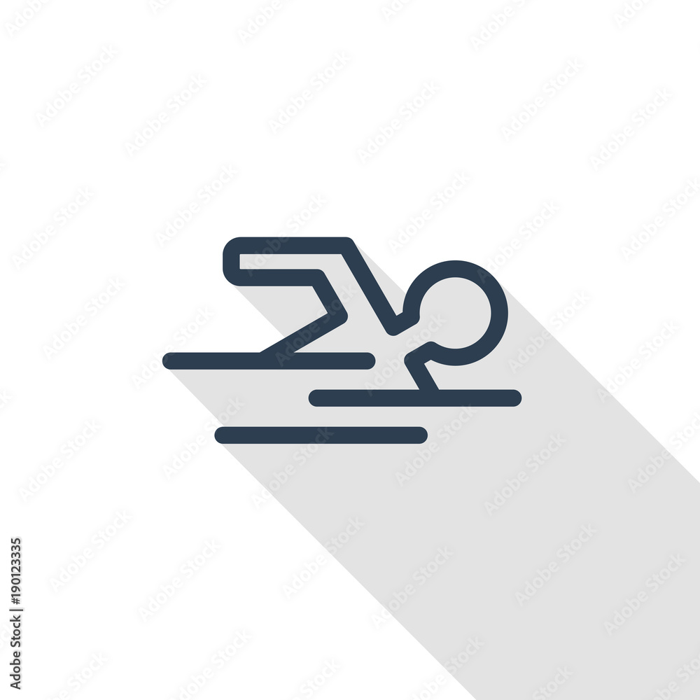 swimming pool, swimmer, sport thin line flat icon. Linear vector illustration. Pictogram isolated on white background. Colorful long shadow design. swimming pool, swimmer, sport thin line flat icon. Linear vector illustration. Pictogram isolated on white background. Colorful long shadow design.