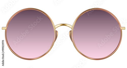 Sunglasses with violet lens and gold metalic frame