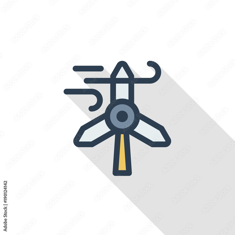 windmill energy thin line flat color icon. Linear vector illustration. Pictogram isolated on white background. Colorful long shadow design. windmill energy thin line flat color icon. Linear vector illustration. Pictogram isolated on white background. Colorful long shadow design.
