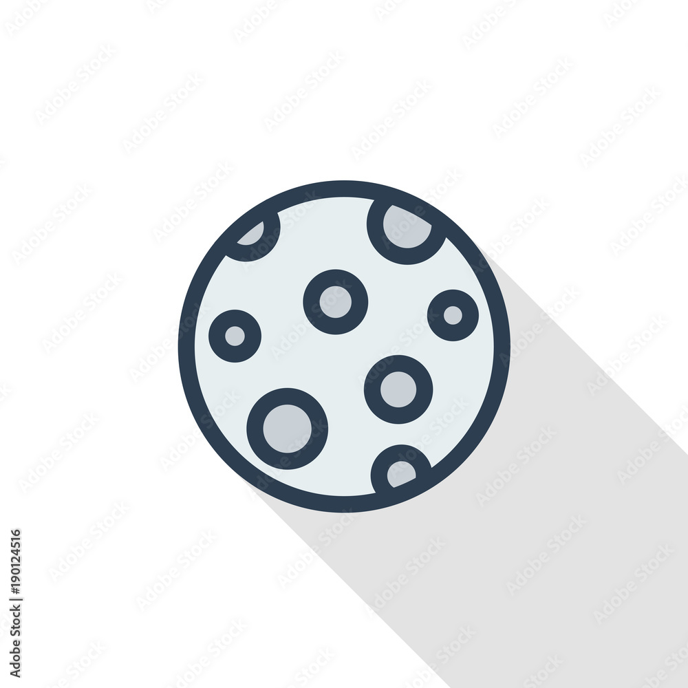 Full Moon, satellite thin line flat color icon. Linear vector illustration. Pictogram isolated on white background. Colorful long shadow design. Full Moon, satellite thin line flat color icon. Linear vector illustration. Pictogram isolated on white background. Colorful long shadow design.