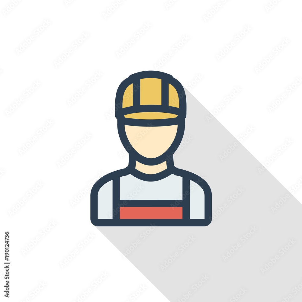 Avatar Builder iin hemlet thin line flat color icon. Linear vector illustration. Pictogram isolated on white background. Colorful long shadow design. Avatar Builder iin hemlet thin line flat color icon. Linear vector illustration. Pictogram isolated on white background. Colorful long shadow design.