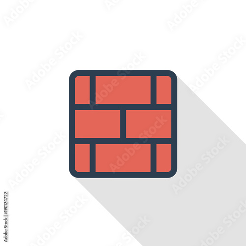 brick wall thin line flat color icon. Linear vector illustration. Pictogram isolated on white background. Colorful long shadow design. photo