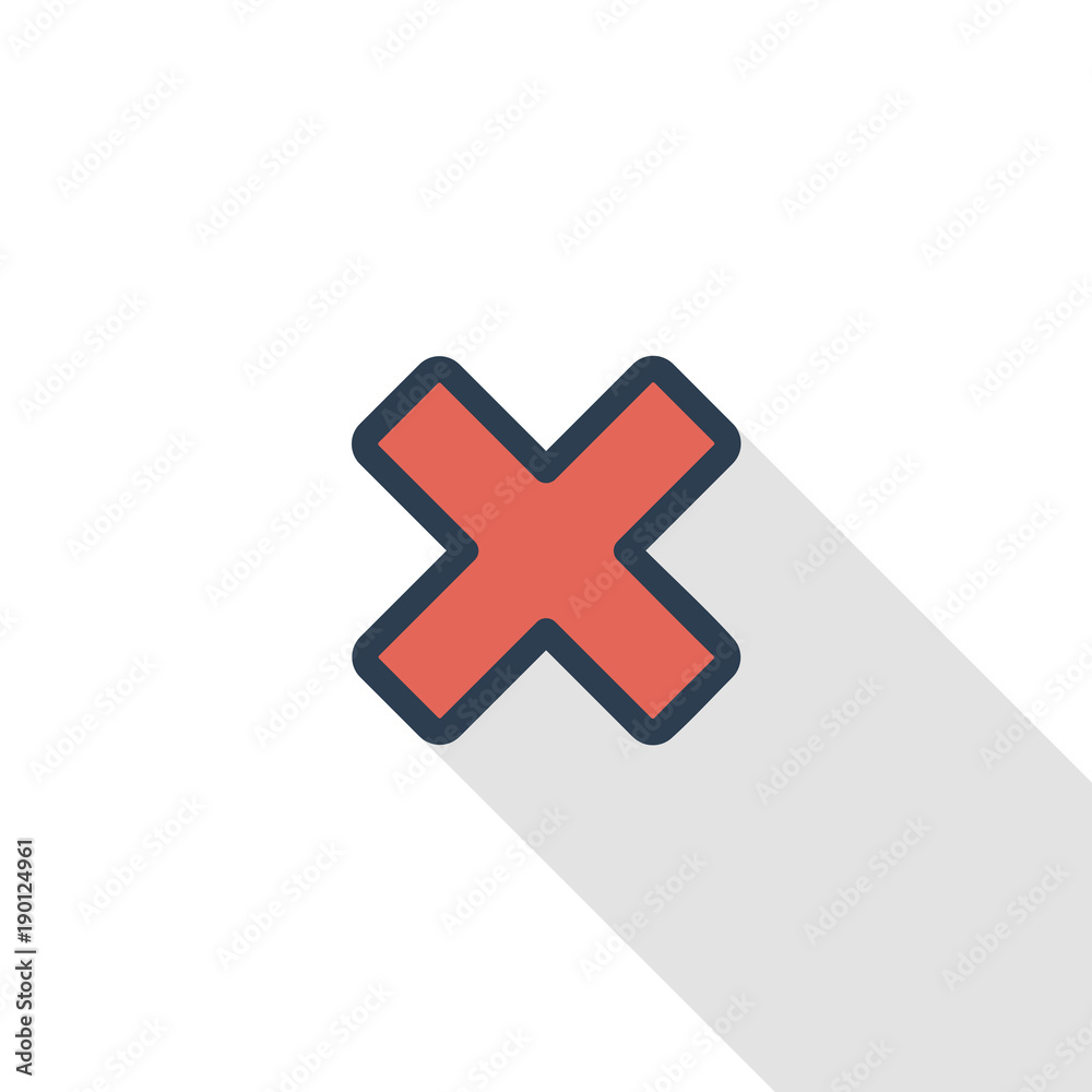 Close, cancel, clear thin line flat color icon. Linear vector illustration. Pictogram isolated on white background. Colorful long shadow design. Close, cancel, clear thin line flat color icon. Linear vector illustration. Pictogram isolated on white background. Colorful long shadow design.