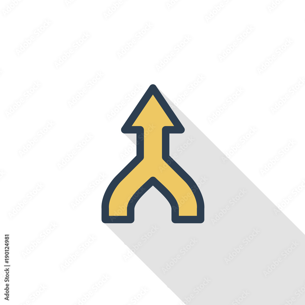 arrow, up direction, connecting thin line flat color icon. Linear vector illustration. Pictogram isolated on white background. Colorful long shadow design. arrow, up direction, connecting thin line flat color icon. Linear vector illustration. Pictogram isolated on white background. Colorful long shadow design.