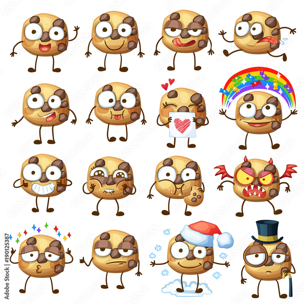 Cartoon choc chip cookie characters illustration 1 Stock Vector Adobe